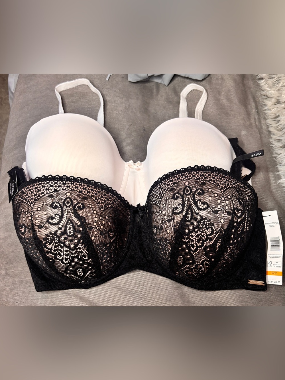 Tahari Full Figure Strapless Convertible Lace Bras 2-Pack 36DD Black Nude NWT